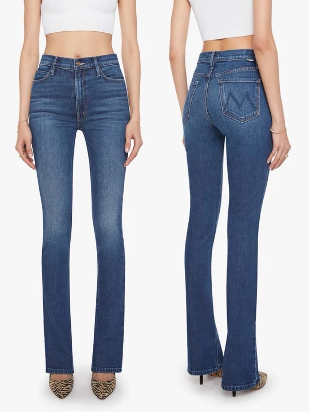 NWT MOTHER High Waisted Runaway Shine On Blue Size 28